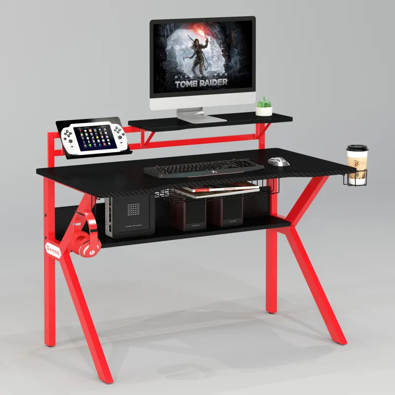 Gaming-Schreibtisch mit K-förmigen Beinen und Monitorablage