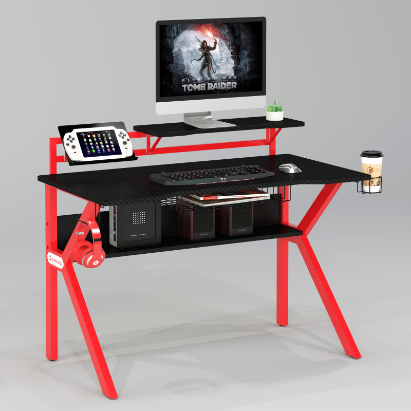 K-Shaped Legs Gaming Desk with Monitor Shelf