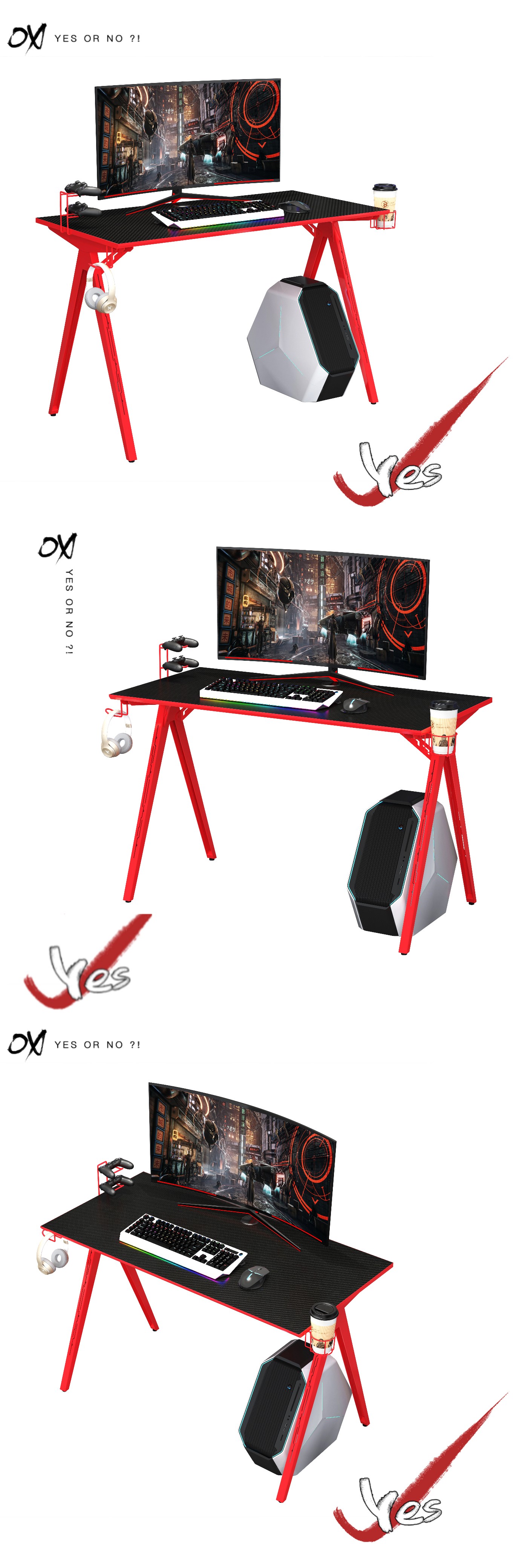 Black with Red e-sport racing style gamer table
