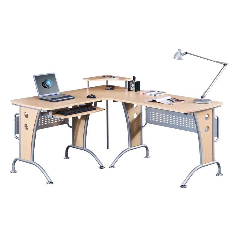 Double Simple Desk Walnut Color L Shape Computer Desk