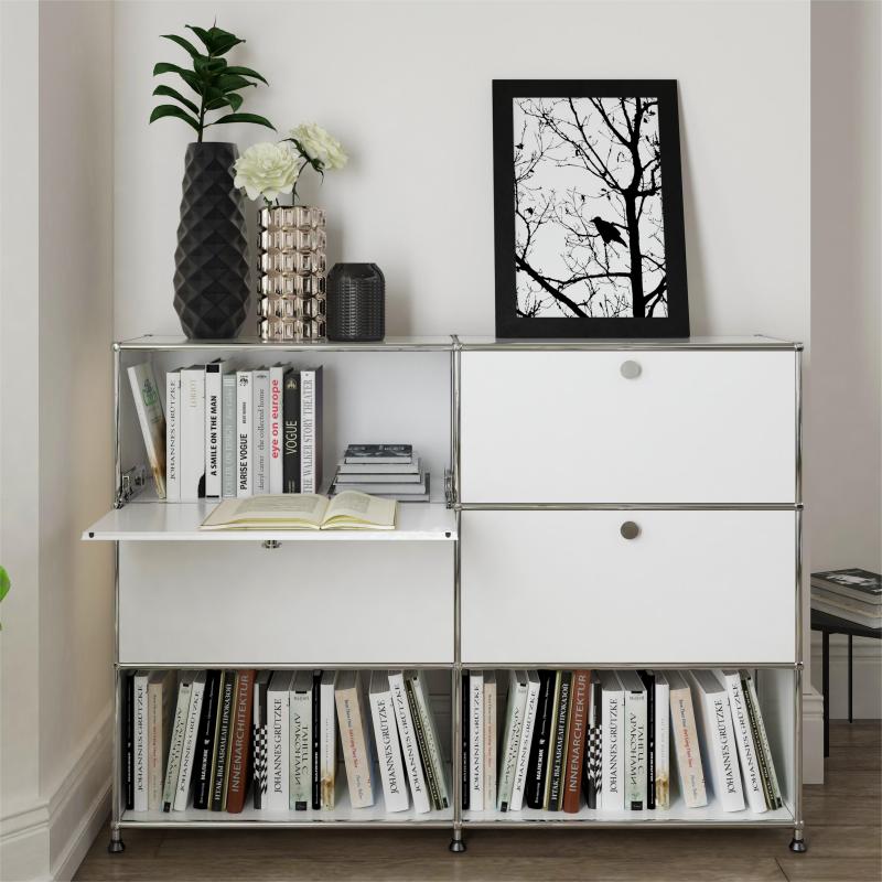 Metal Stainless Steel Bookcase With Doors For Living Room Bedroom