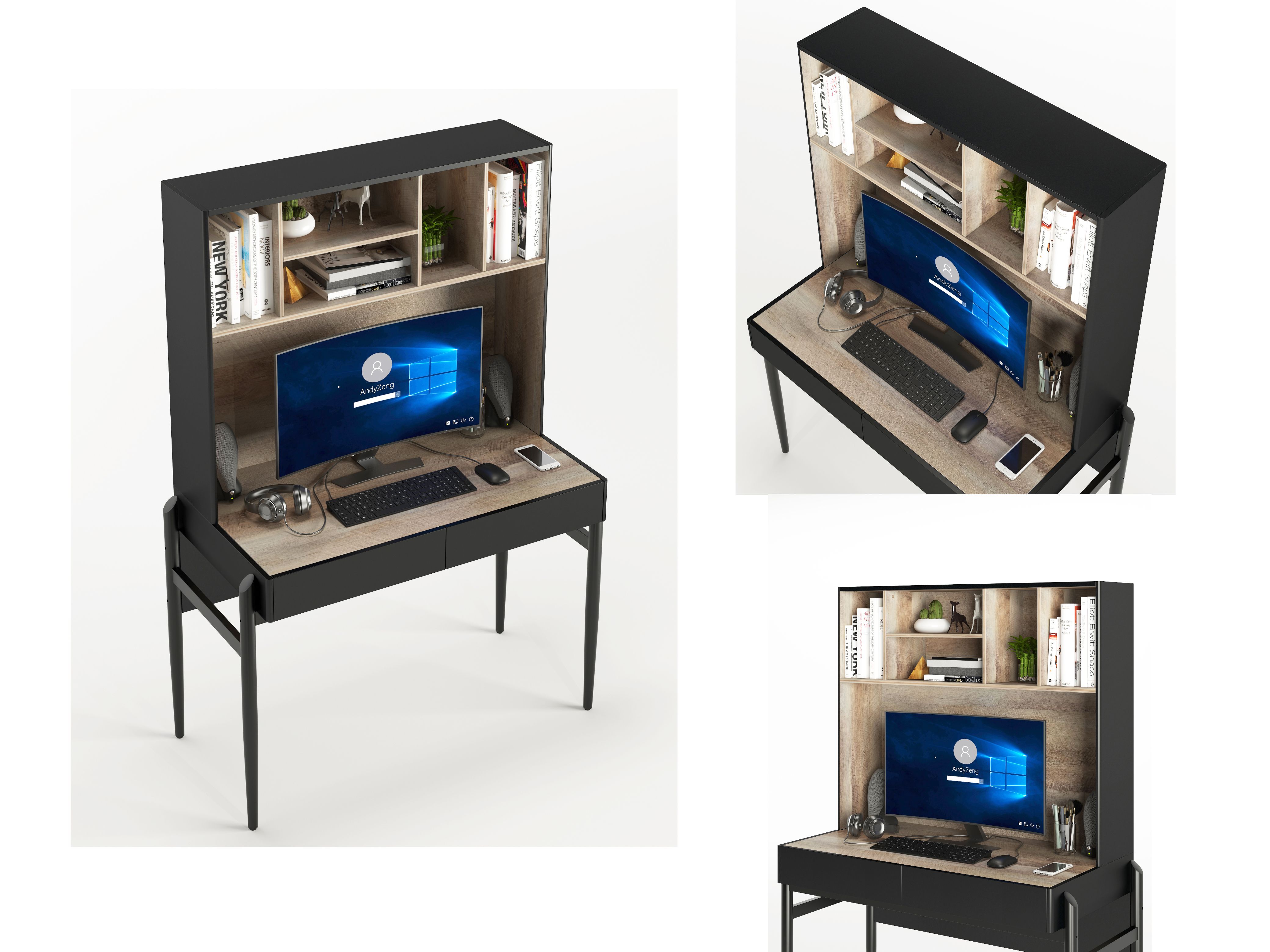 2-in-1 Computer Desk with Bookshelf