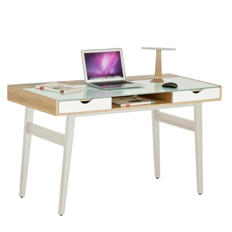 H-Shaped Legs Tempered Glass Computer Desk with Cable Blocks