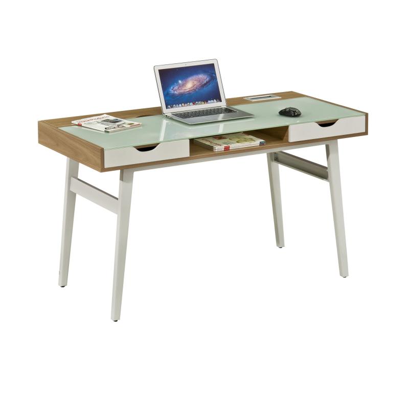 H-Shaped Legs Tempered Glass Computer Desk with Cable Blocks