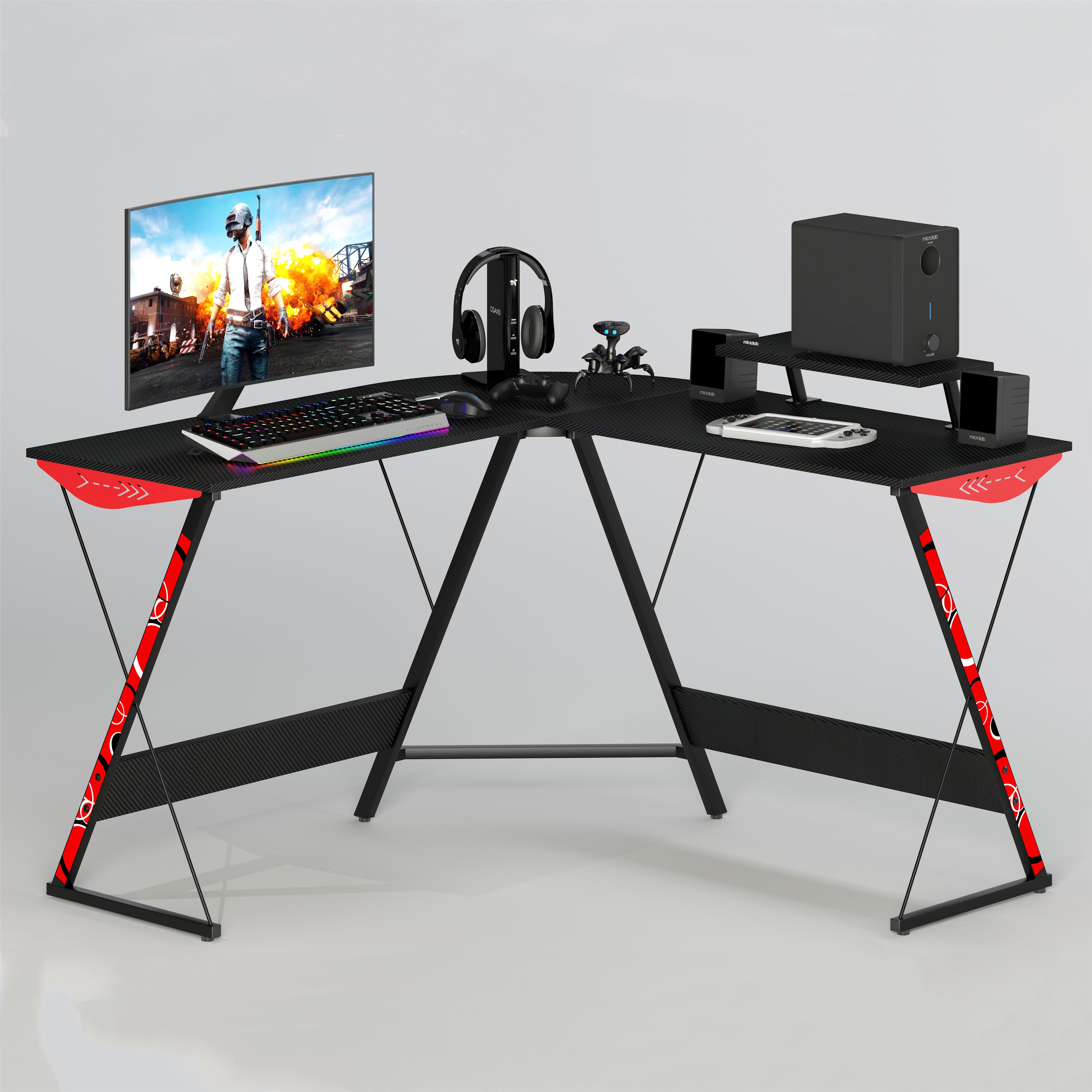 Supply L Shaped Carbon Fibre Effect Gaming Desk Workstation Wholesale