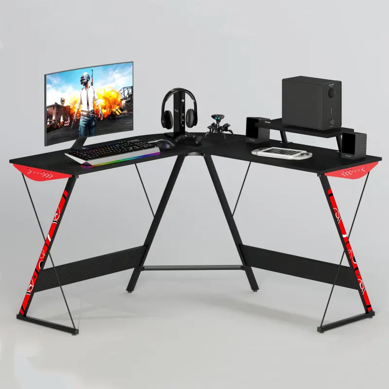 L Shaped Carbon Fibre Effect Gaming Desk Workstation