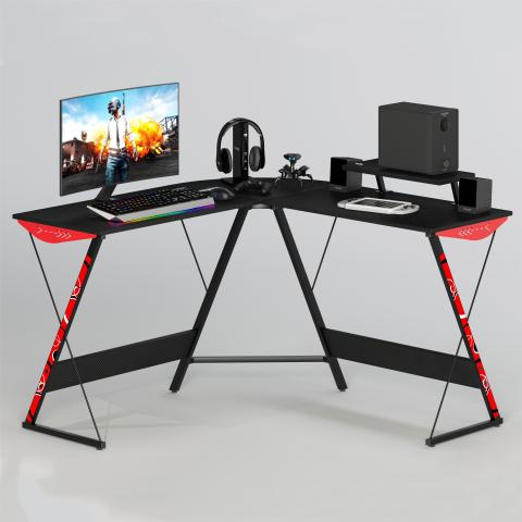 L Shaped Carbon Fibre Effect Gaming Desk Workstation
