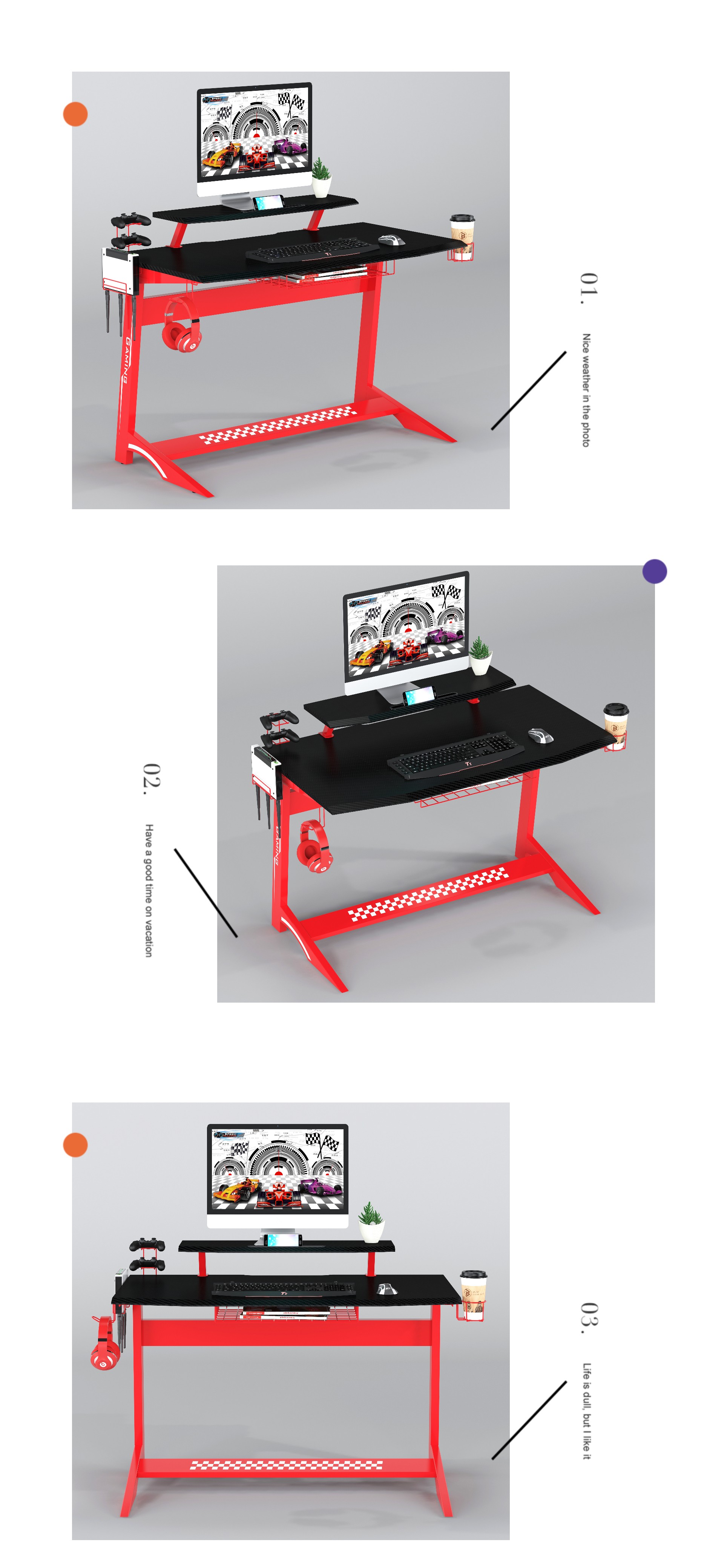 Gaming Desk with Headset and cup holder