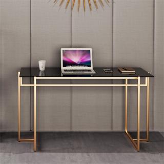 Black Tempered Glass Computer Desk With Golden Legs