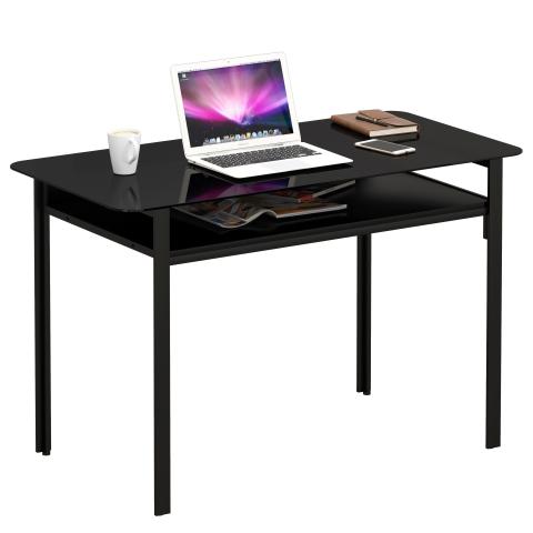 Werktafel van zwart gehard glas met gebogen hoeken
