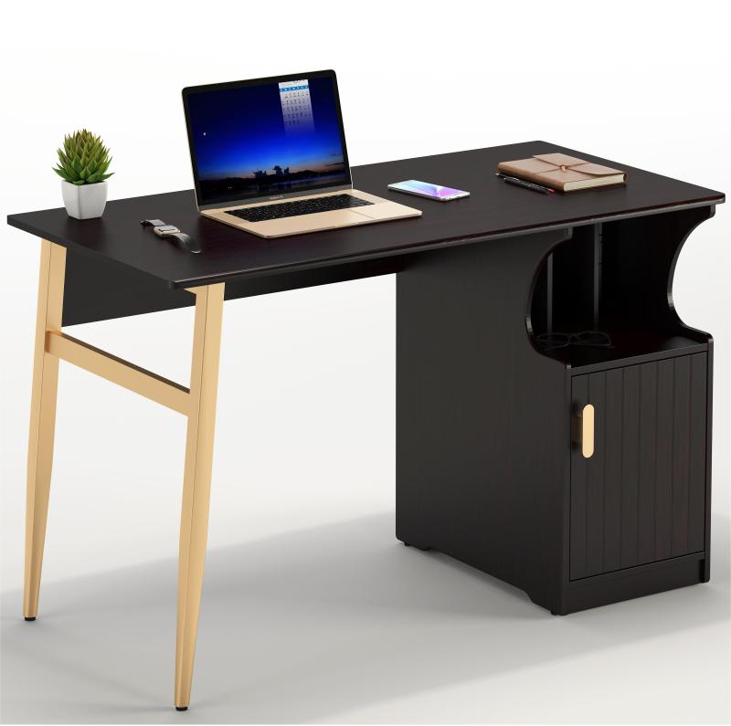 Red Cherry Color Lamination Home Using Desk With Golden Leg