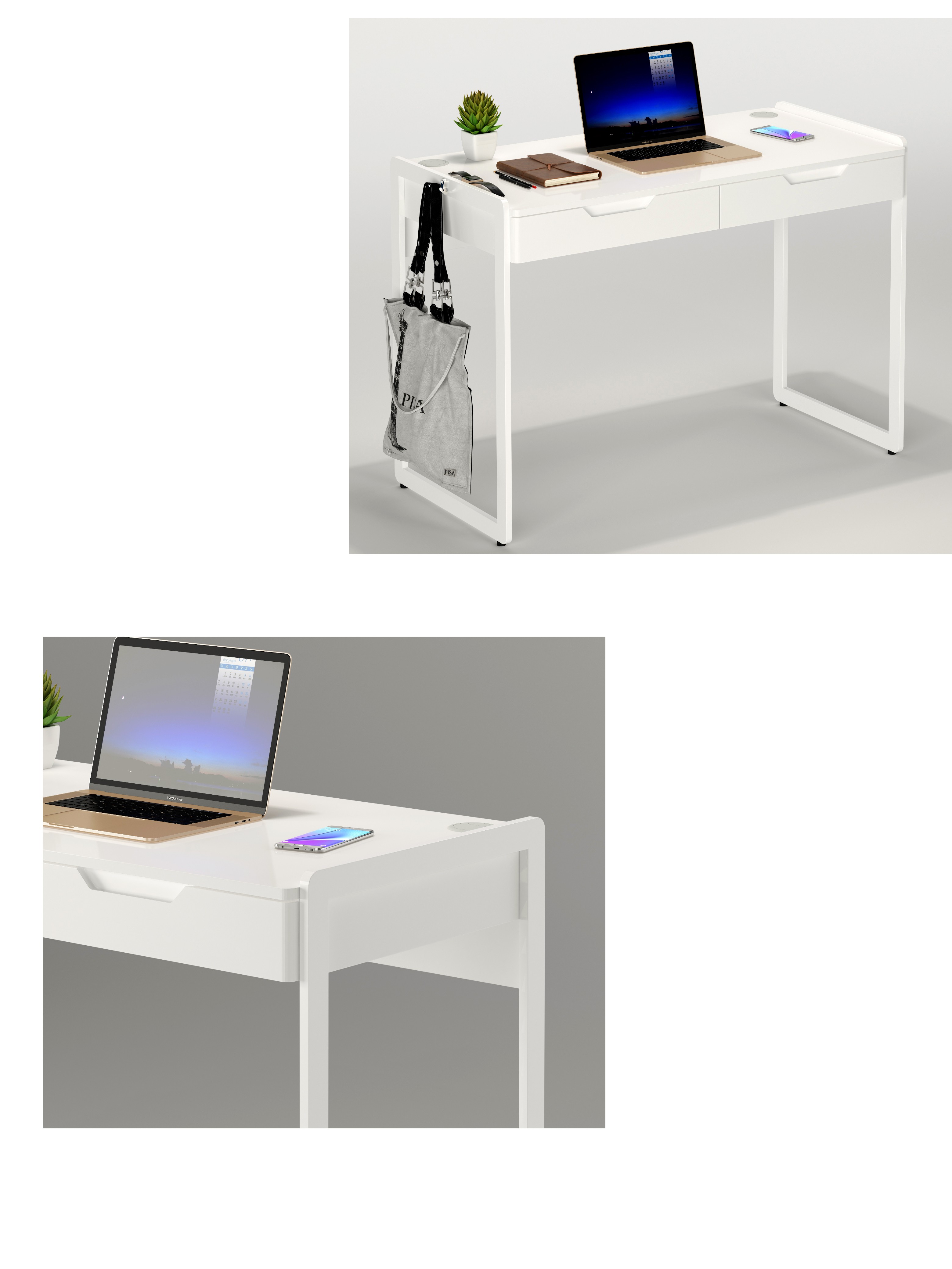 Desk With Hanging Hook and Cable Holes
