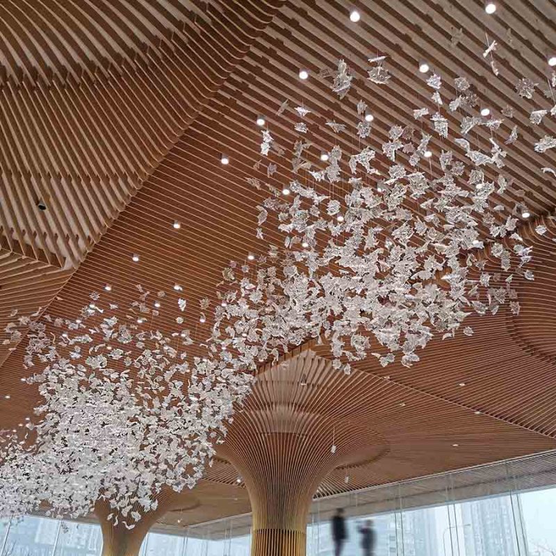 Murano Glass Maple Leaf Chandelier Lamps Art High Ceiling Light Large Lobby  Hotel Restaurant Hanging Pendant in 2023