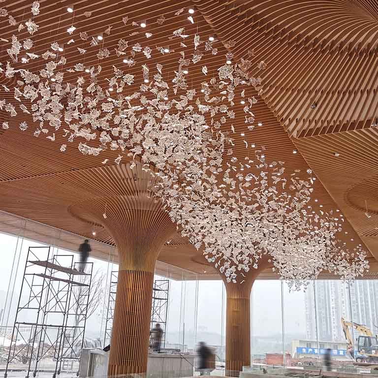 Murano Glass Maple Leaf Chandelier Lamps Art High Ceiling Light Large Lobby  Hotel Restaurant Hanging Pendant in 2023