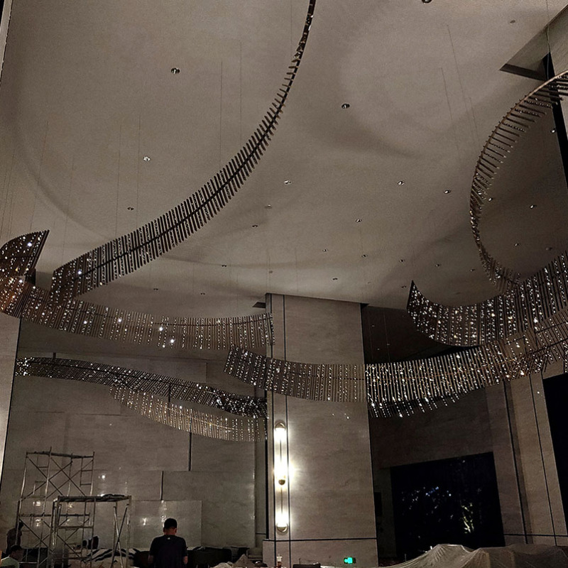 Creative Large Hanging Stainless Steel Installation Art With Lights Inside