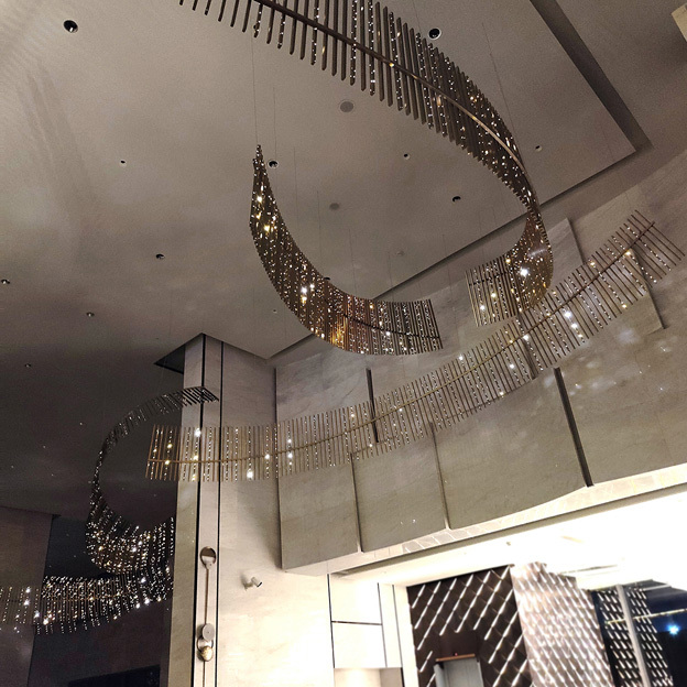 Creative Large Hanging Stainless Steel Installation Art With Lights Inside
