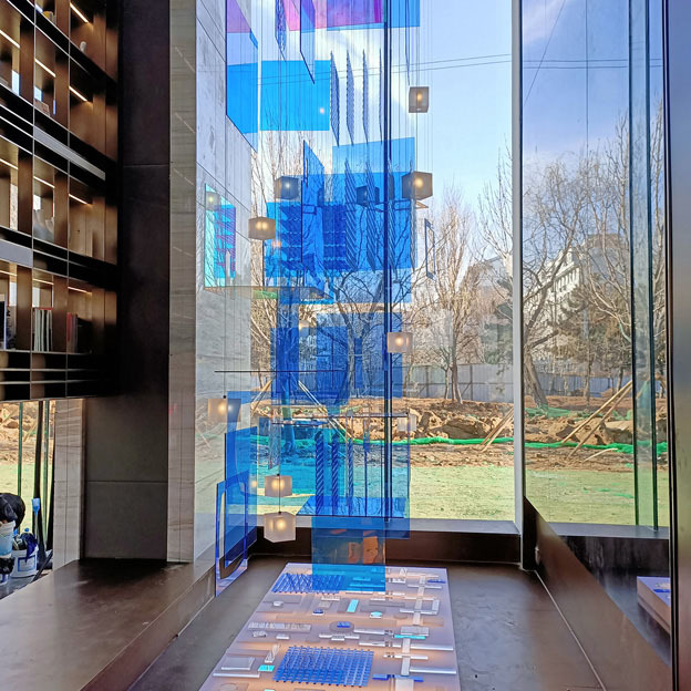 Grand lustre d'escalier en acrylique bleu de style nordique