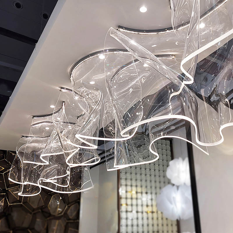Lampadario/lampadario decorativo per ristorante di arte/design trasparente di grandi dimensioni personalizzato in acrilico
