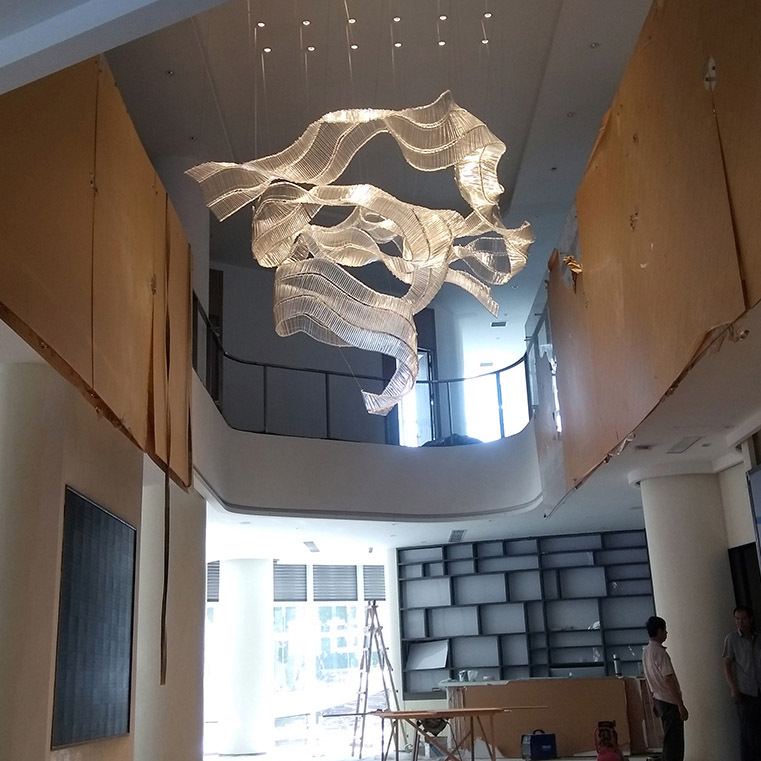 Oversize Size Lobby Glass Tube Ribbon Chandelier