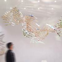 Modern Stainless Steel Art Installation In Grand Lobby