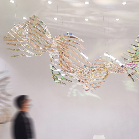 Modern Stainless Steel Art Installation In Grand Lobby