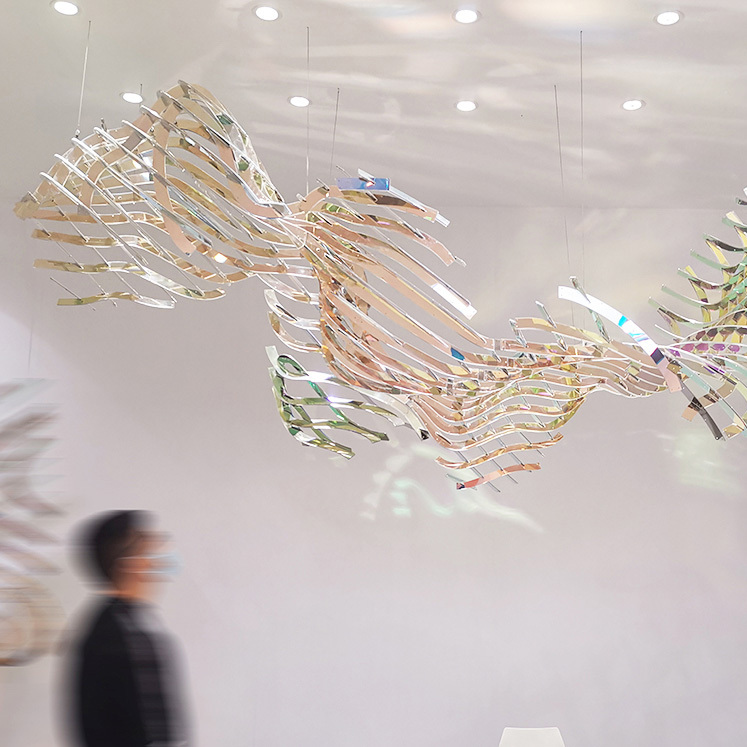 Modern Stainless Steel Art Installation In Grand Lobby