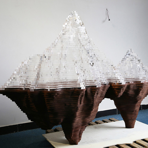 Modern Style Art Acrylic With Wooden Base Sculpture