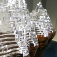 Modern Style Art Acrylic With Wooden Base Sculpture