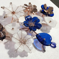 Hand Made Blown Art Color Glass Flower With Brass Frame Wall Decor