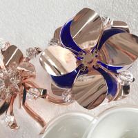 Hand Made Blown Art Color Glass Flower With Brass Frame Wall Decor