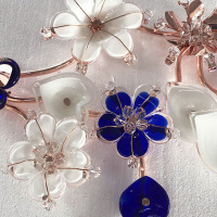 Hand Made Blown Art Color Glass Flower With Brass Frame Wall Decor