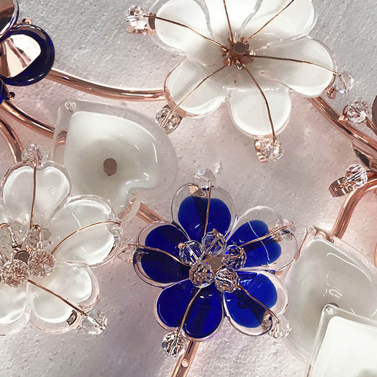 Hand Made Blown Art Color Glass Flower With Brass Frame Wall Decor