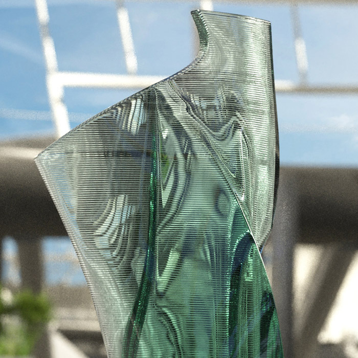 The hotel Spaces are customized with large glass and stone sculptures combined