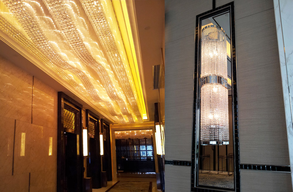 Crystal chandelier in hotel lobby