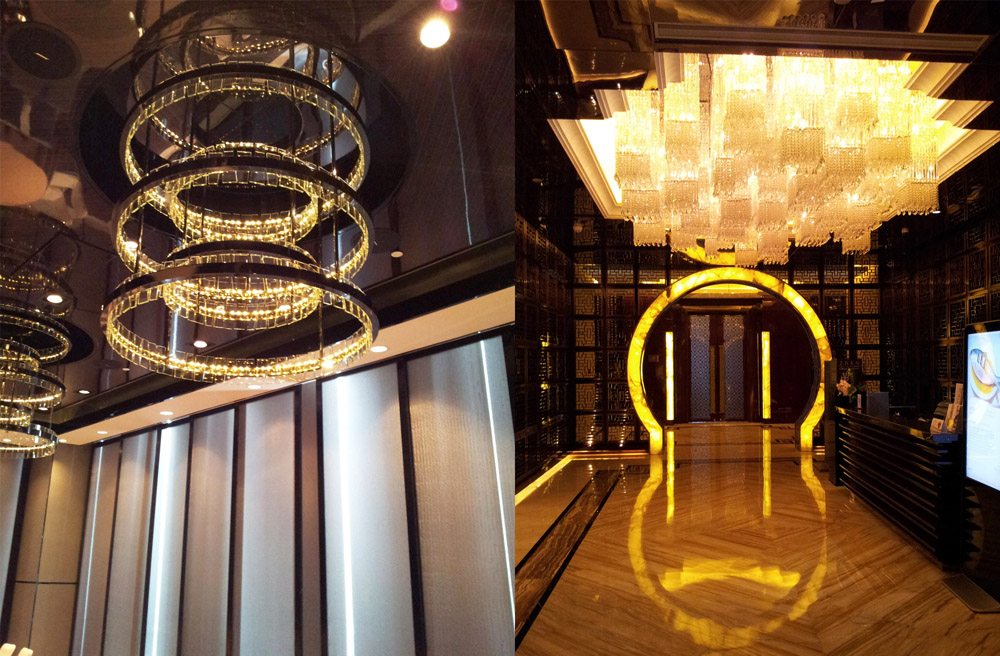 Crystal chandelier in hotel lobby