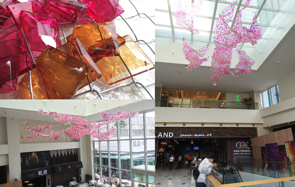 Large decorative hangings in shopping malls