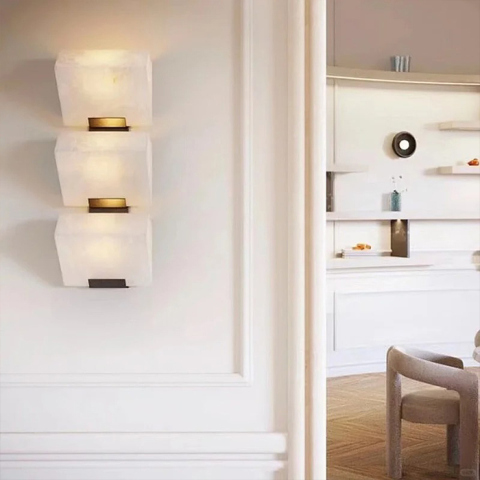 Modern simple bedroom bed natural marble wall lamp