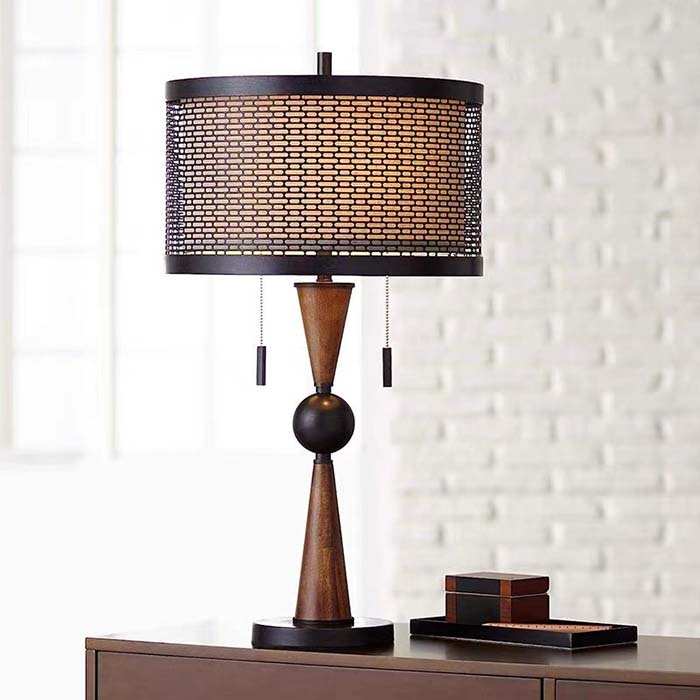 Nordic solid wood high-grade woven bedside lighting