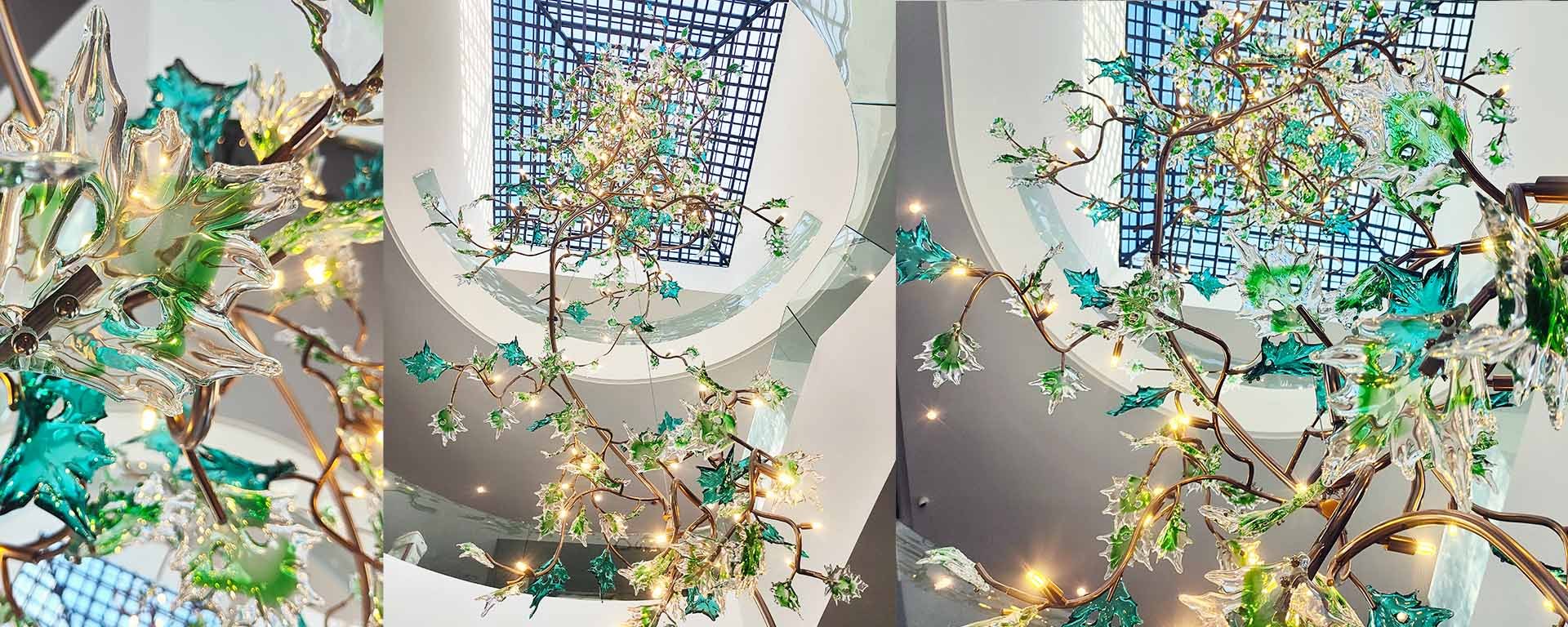 Grande vetro di Murano Custom Hotel Lobby Reception sfondo con pittura di paesaggio cinese