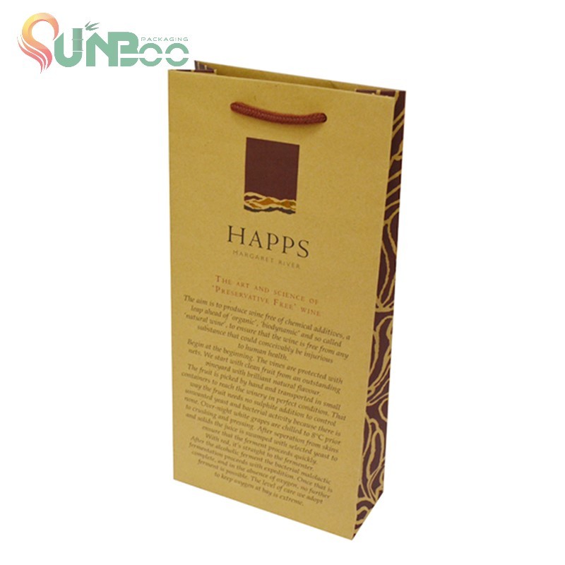 Sacs en papier à vin luxueux avec poignée en corde de couleur marron