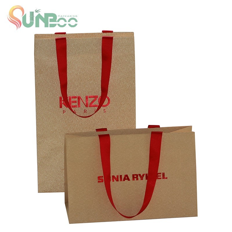 Sac en papier kraft écologique marron de haute qualité avec poignée rouge