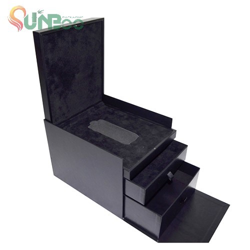 Boîte rigide noire de grande classe à 3 couches avec magnétique