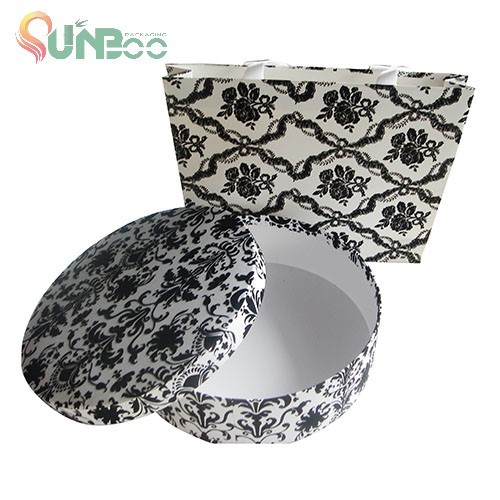 Boîte à fleurs ronde noire avec couvercle et fond pour emballage cadeau