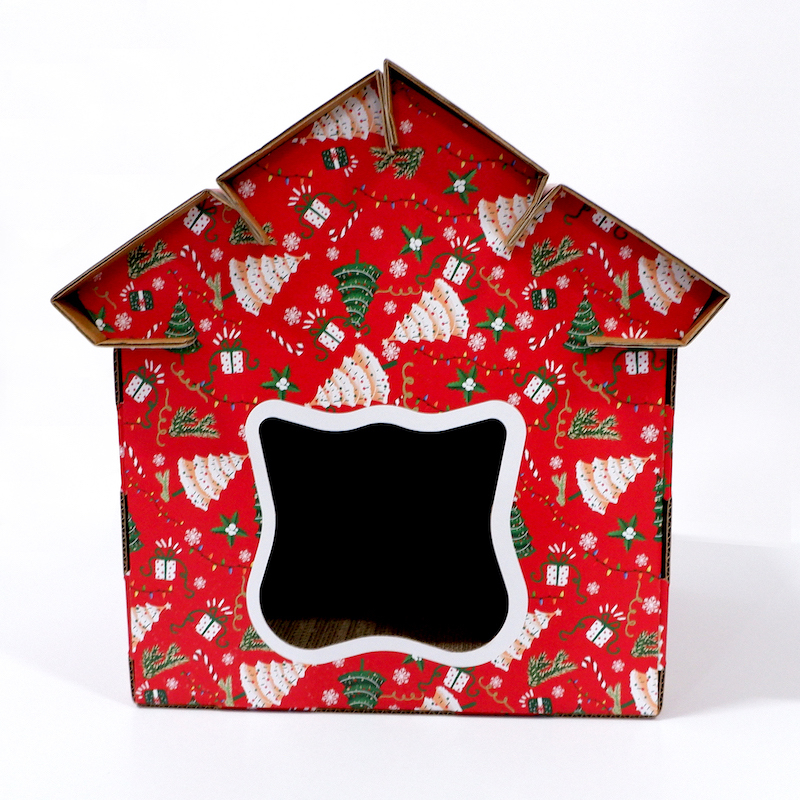 Maisons de chat en carton de Noël avec griffoir pour l'intérieur