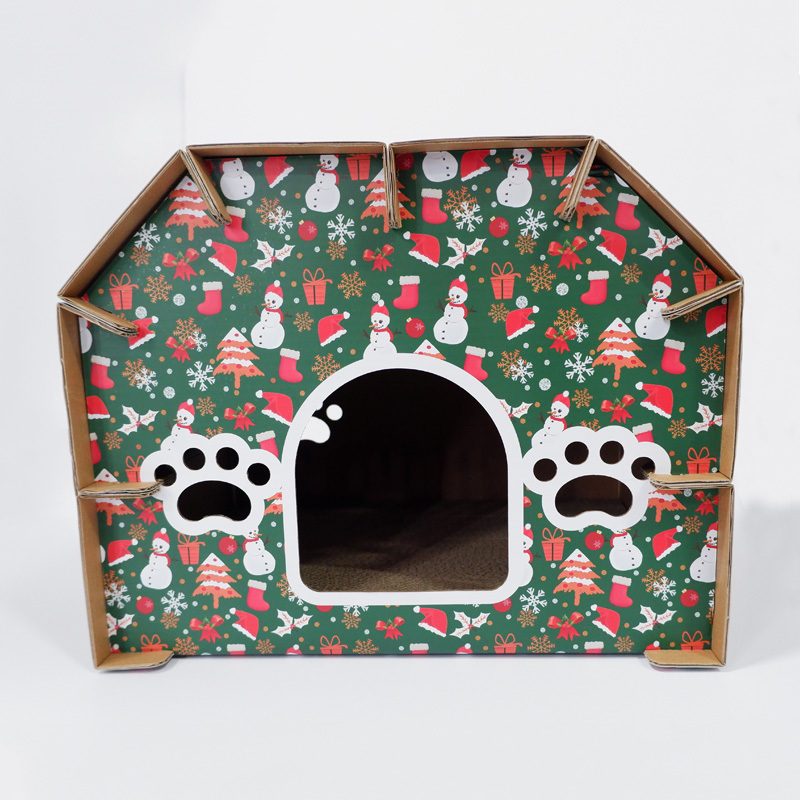 Maison pour chat extérieure en carton ondulé avec griffoir