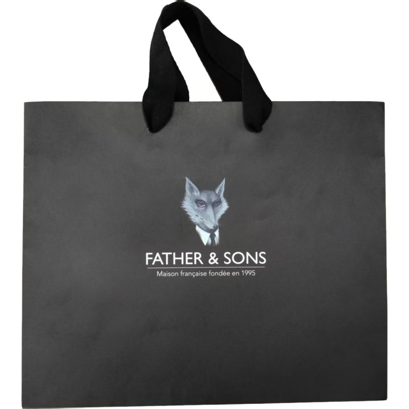 Schwarze Luxus-Papiertragetasche mit Stoffgriff