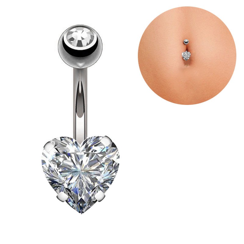 Heart Clear CZ navel rings