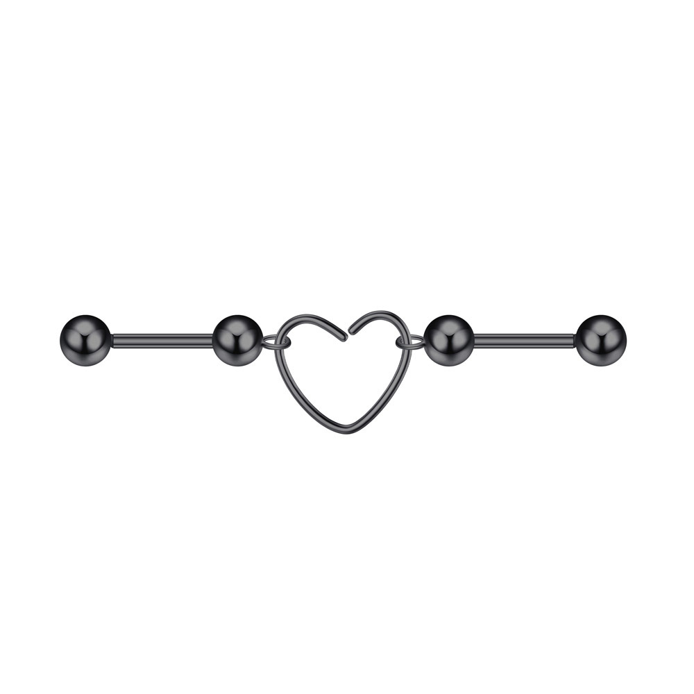 Industrial Barbell Heart Stud Earrings