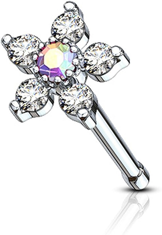 Paved CZ Flower Nose Piercing