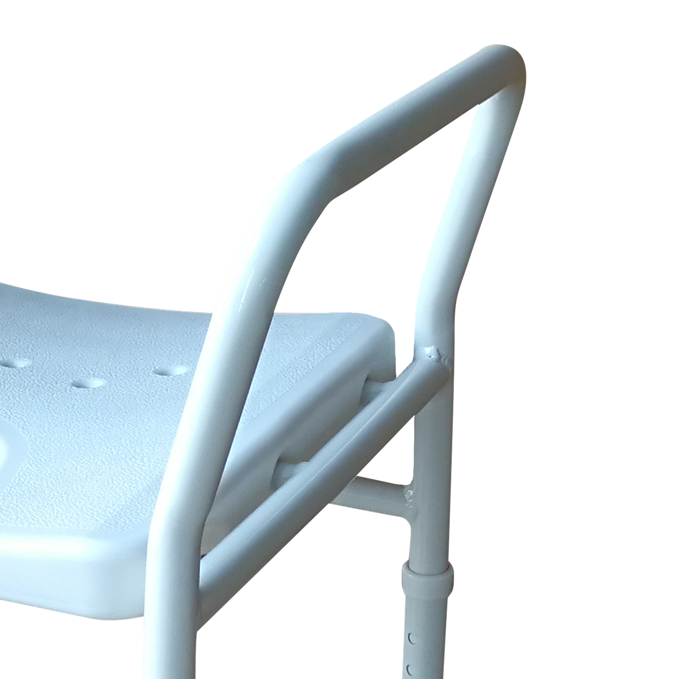 Klappbarer Duschhocker aus Aluminium mit Sitzausschnitt